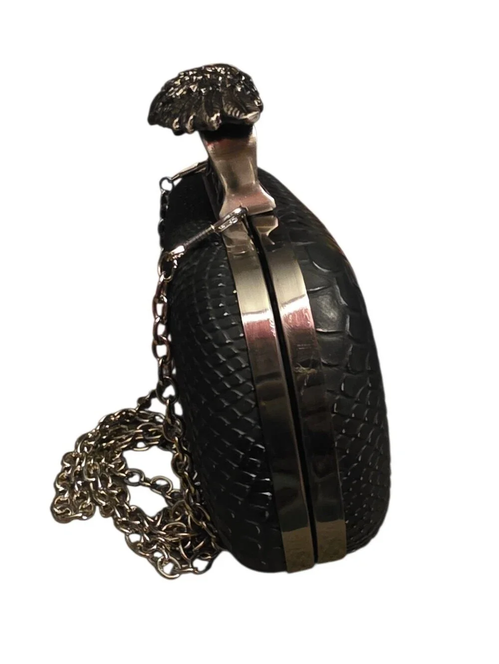 Winged Skull Knuckle Duster Faux Leather Snake Clutch Purse NWOT